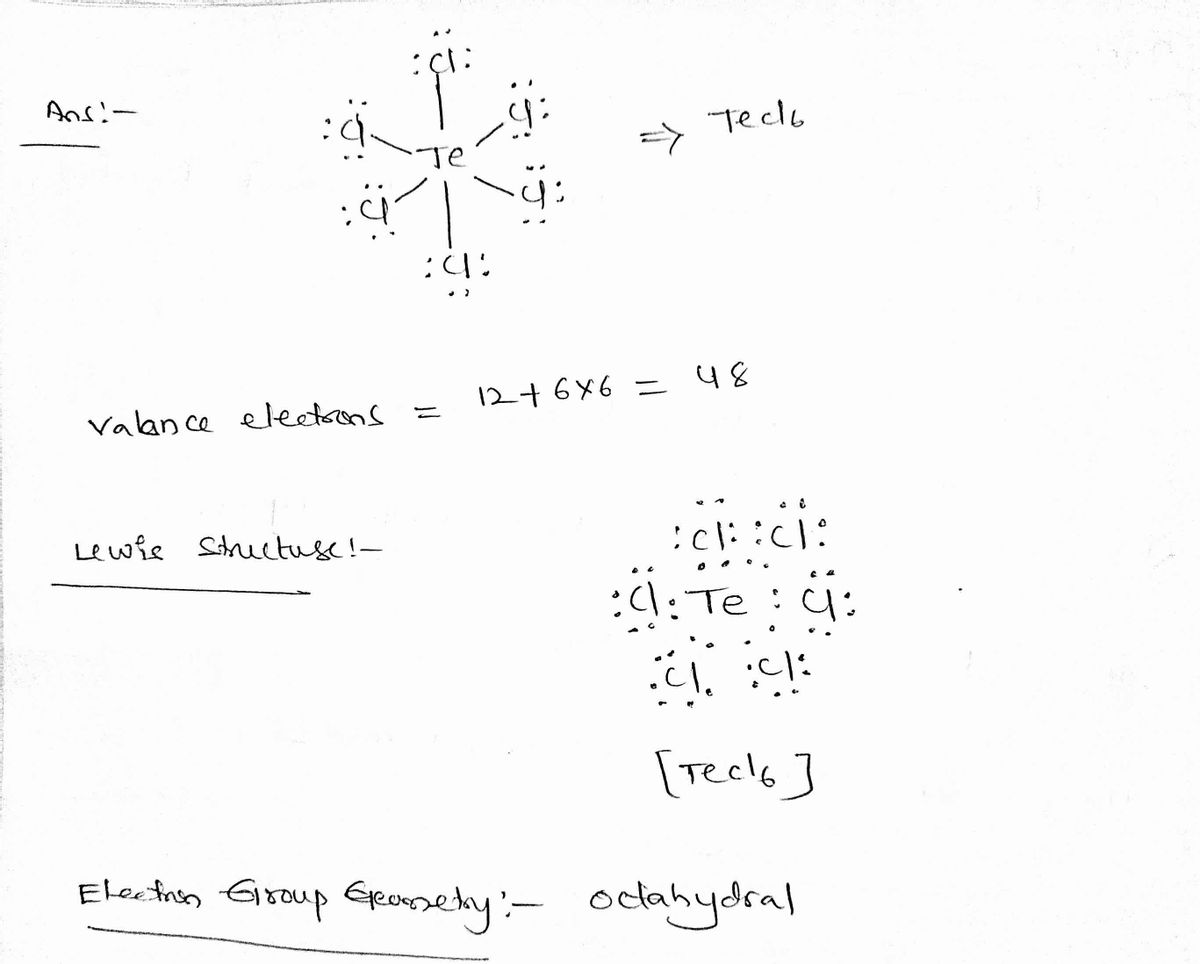 Answered TeCl6 Valence electrons Lewis bartleby